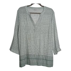 Rose & Rhyme 1X Green Women's Boho Casual Tunic Blouse Lightweight Coastal